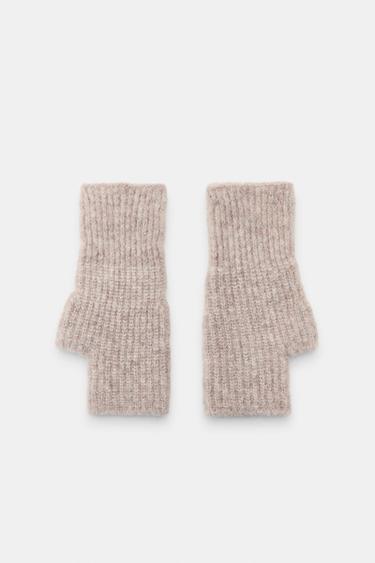 Zara SHORT KNIT MITTENS - Sand