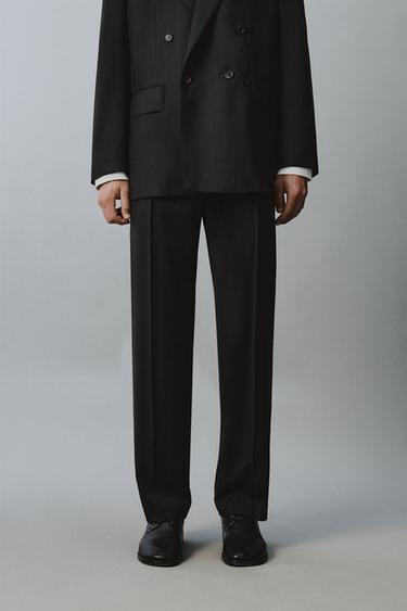100% WOOL SUIT TROUSERS WITH PLEATS - Black by Zara