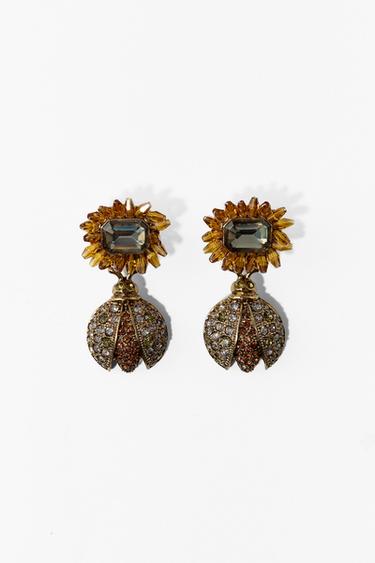 SUNFLOWER BEE RHINESTONE EARRINGS - Golden by Zara