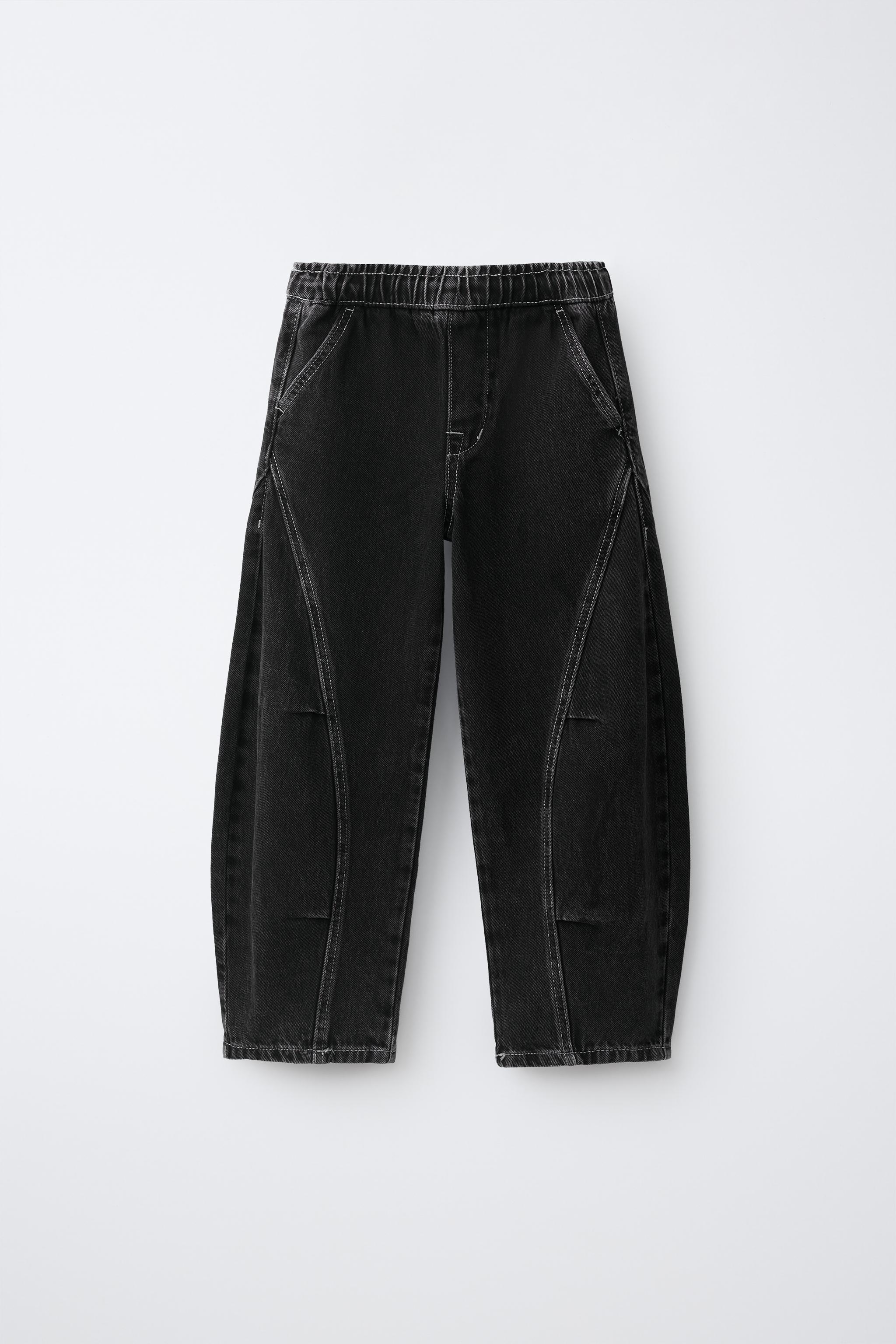 SEAMED BARREL JEANS — Black