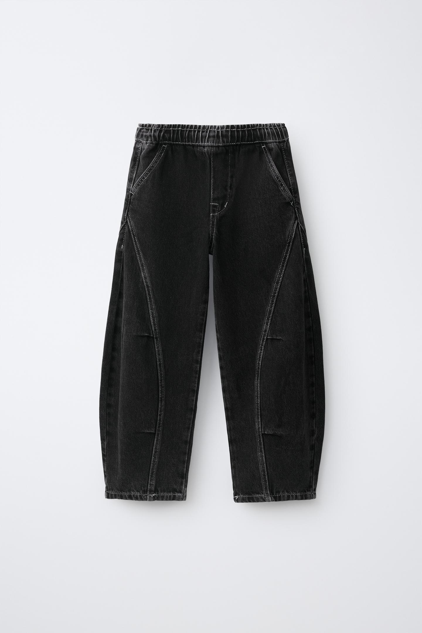 Детские джинсы Zara Seamed Barrel, цвет: Чёрный — фото 1