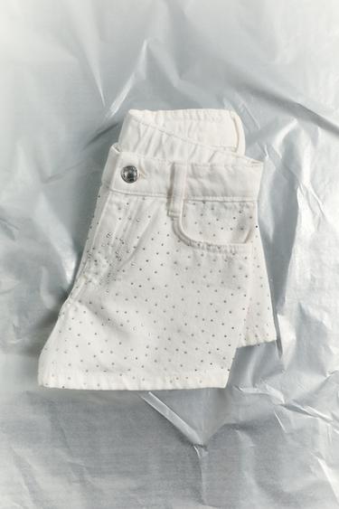 SPARKLY DENIM BERMUDA SHORTS - Oyster-white by Zara