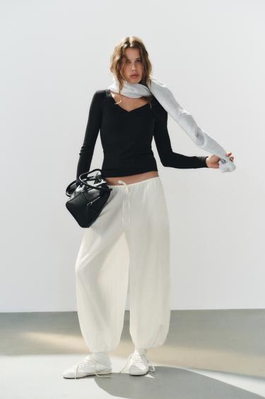 PANTALON TISSU TECHNIQUE ÉLASTIQUES - Blanc de Zara - Image 4