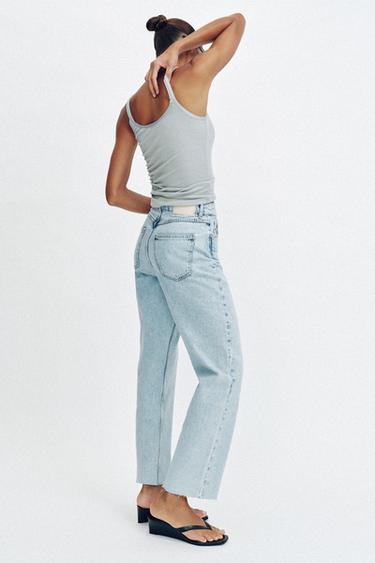 Z1975 STRAIGHT HIGH-WAIST CROSSOVER WAIST JEANS - Light blue by Zara - Image 4