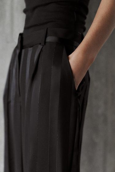 METALLIC THREAD STRIPED JACQUARD TROUSERS - Black by Zara - Image 2