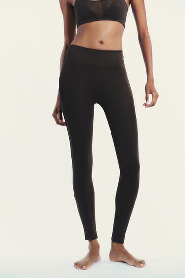 SEAMLESS TULLE COMBINATION LEGGINGS - Brown by Zara - Image 1
