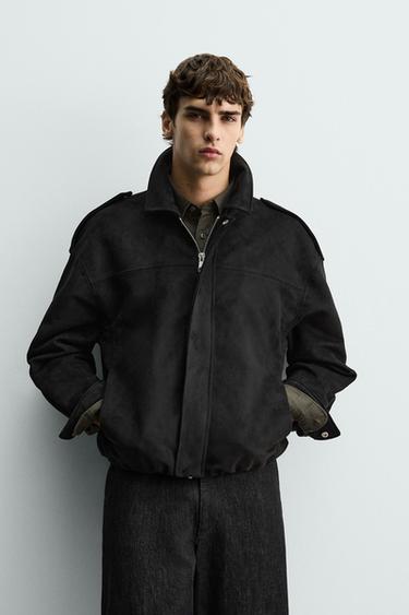 CROPPED FIT FAUX SUEDE JACKET - Black by Zara