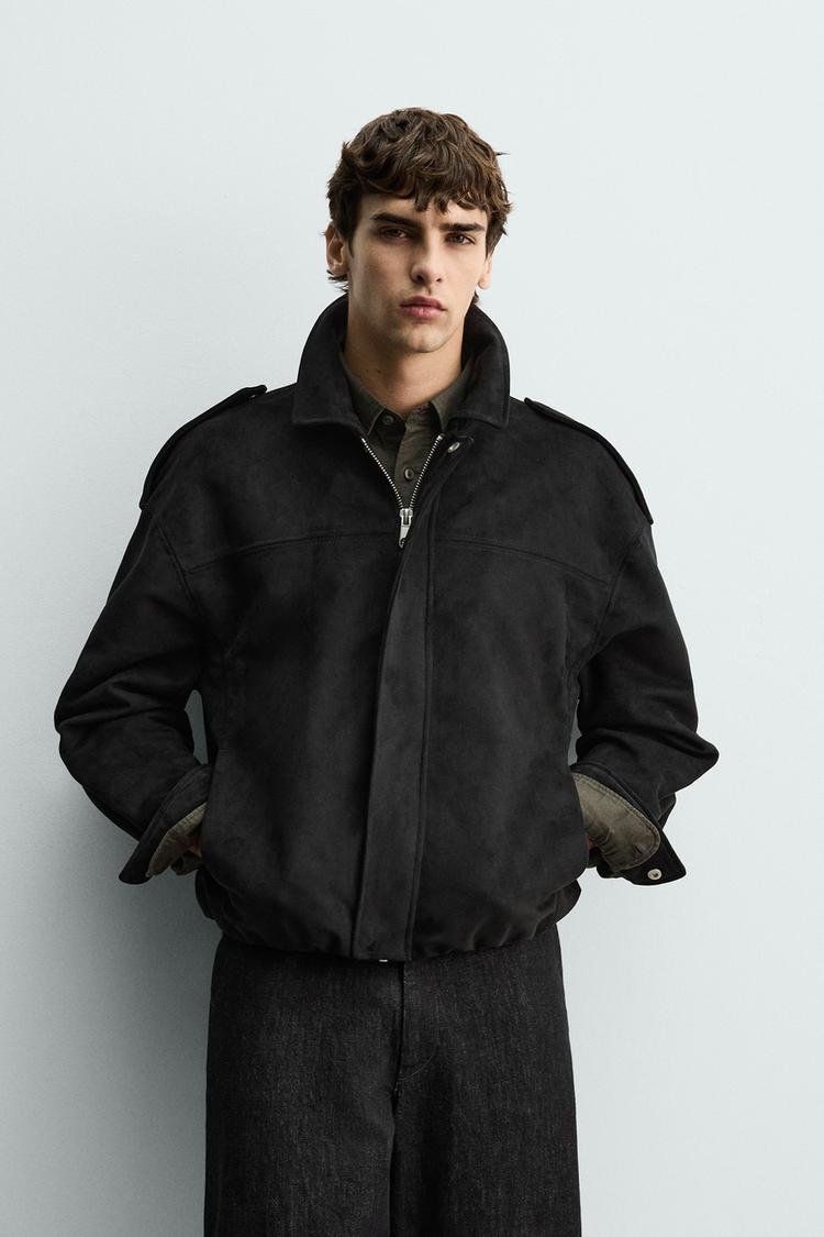 ZARA CROPPED FIT FAUX SUEDE JACKET