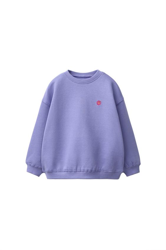 Zara DAISY EMBROIDERED FLEECE SWEATSHIRT - Blue / Lavender - Image 0