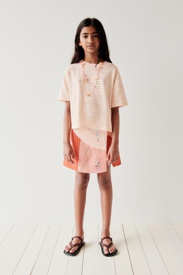 CAMISETA RAYAS ALGODÓN LINO - Naranja de Zara - Imagen 0