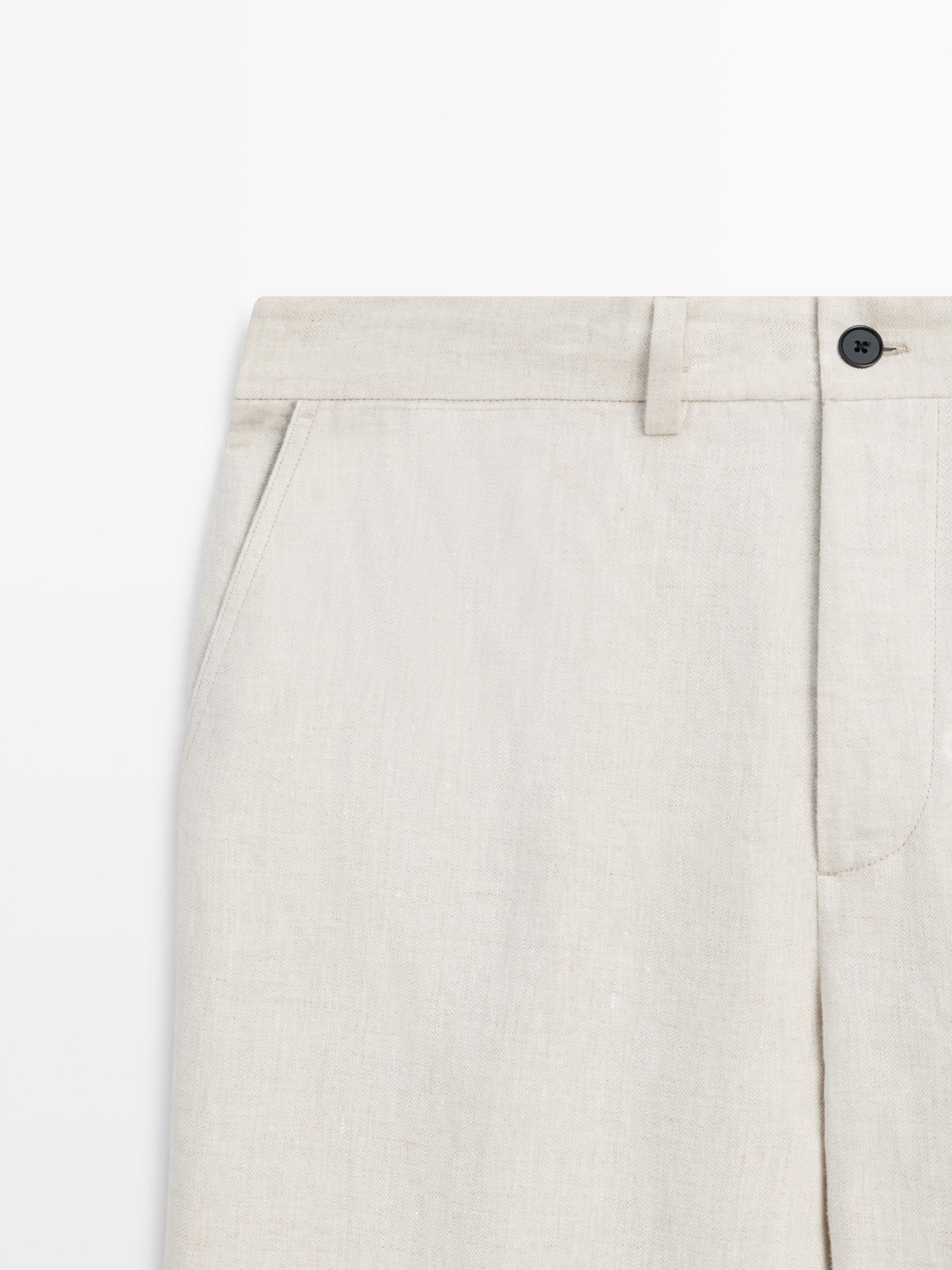 Lightweight linen trousers with herringbone detail