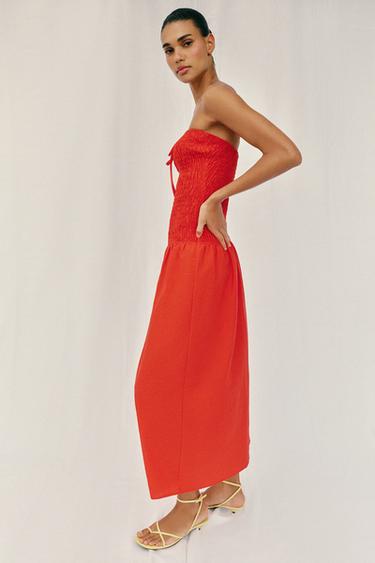 ROBE MI-LONGUE NID D'ABEILLE - ROUGE de Zara - Image 3