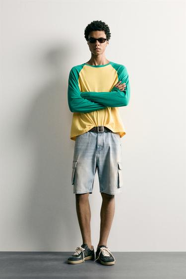 VINTAGE-EFFECT BAGGY CARGO BERMUDA SHORTS - Blue by Zara - Image 0