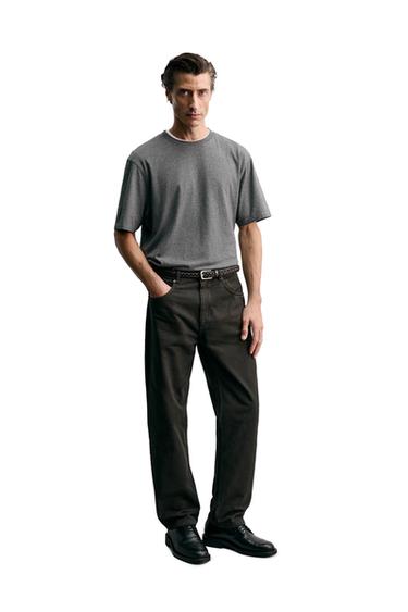 Zara STRAIGHT FIT HLAČE SA STRUKTUROM – Crna
