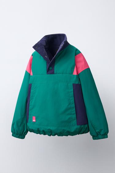 Zara WATER-REPELLENT COLORBLOCK KANGAROO JACKET - Emerald