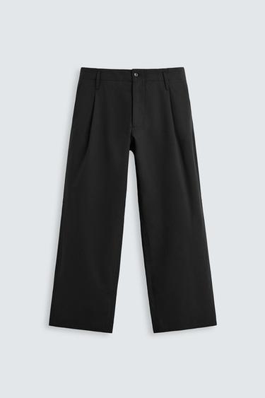 PANTALÓN WIDE FIT ALGODÓN - VISCOSA - Negro de Zara