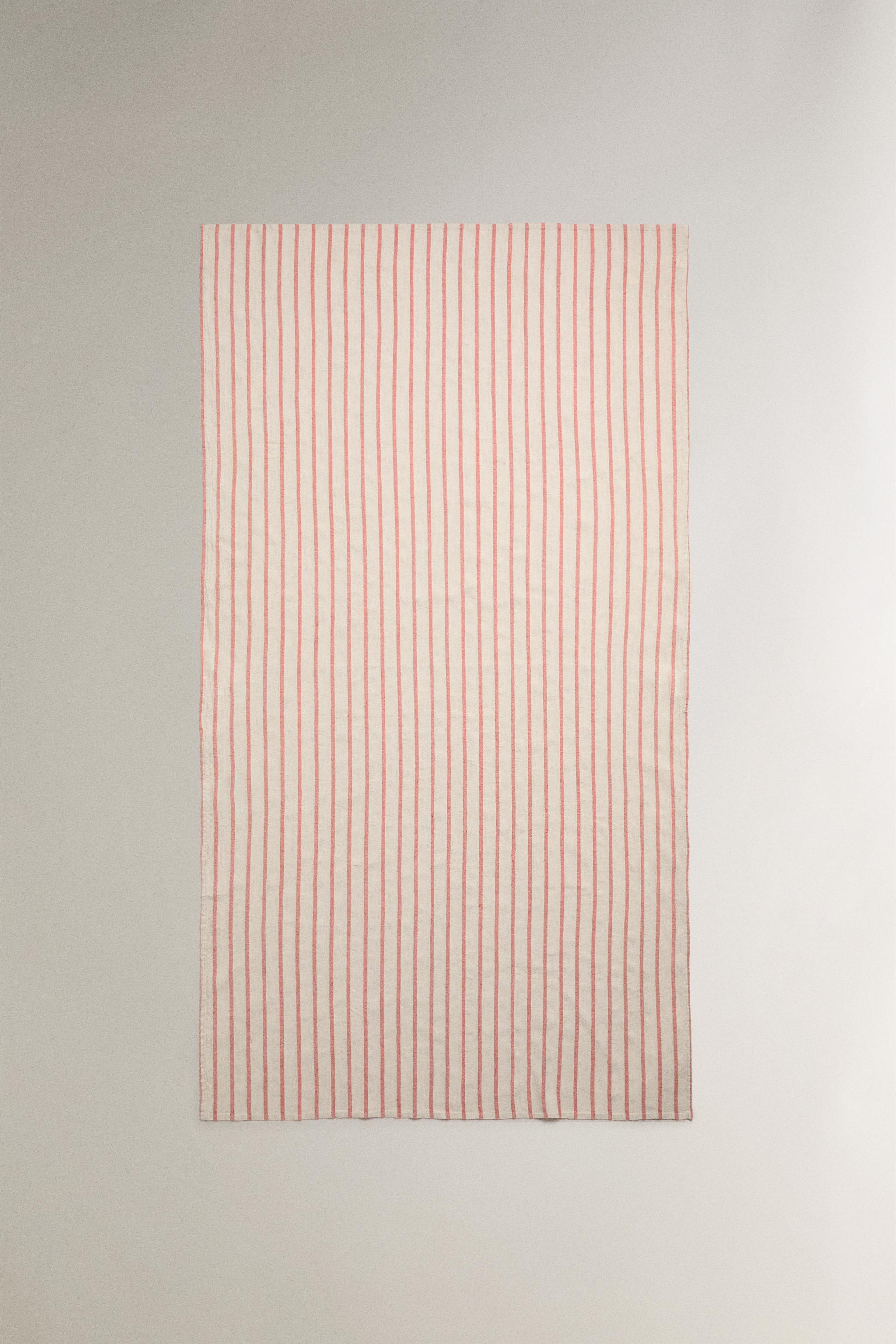 TOALLA PAREO PLAYA ALGODÓN LINO RAYAS Coral ZARA Estados