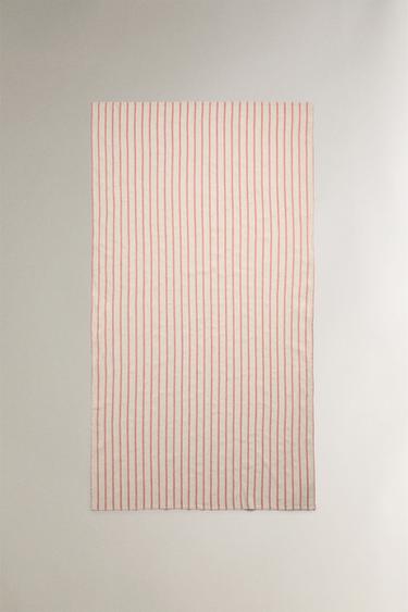 STRIPED COTTON AND LINEN PAREO BEACH TOWEL - Coral by Zara