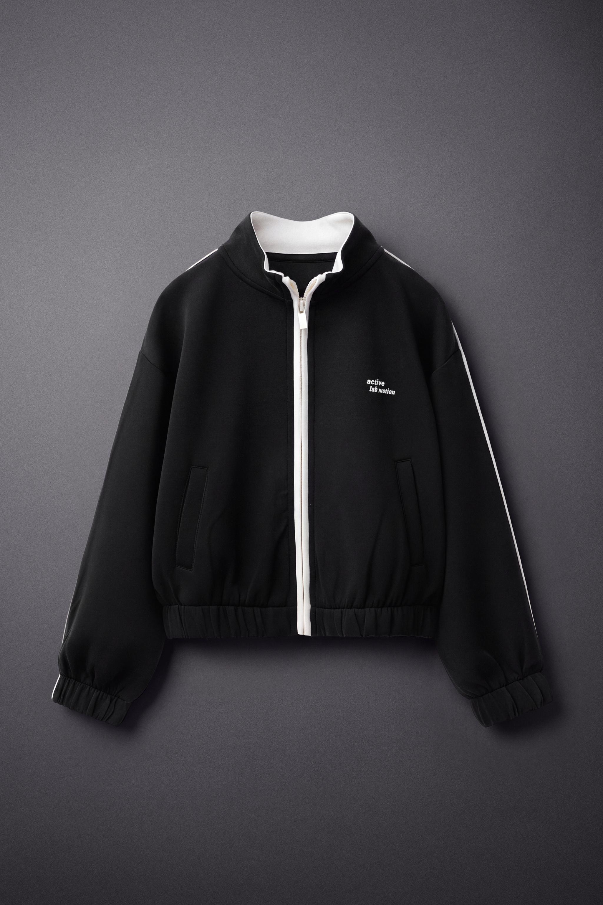 SPORTY CONTRAST PIPING JACKET — Black