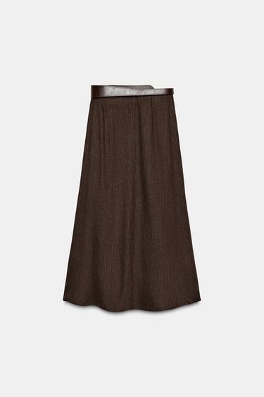 JUPE MI-LONGUE CEINTURE - Marron de Zara - Image 6