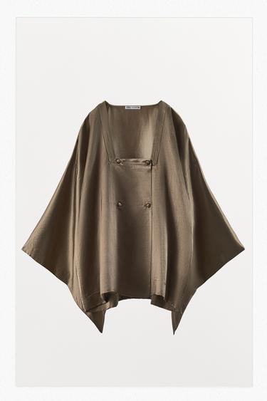 Zara LINEN BLEND WRAP SHIRT - taupe brown