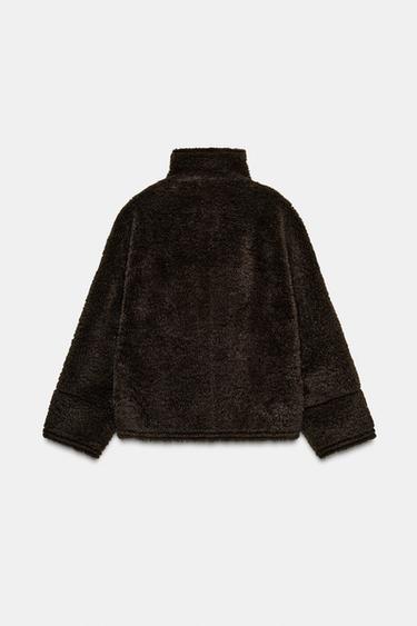 DOPPELSEITIGE JACKE AUS LAMMFELLIMITAT ZW COLLECTION - Dunkelbraun von Zara