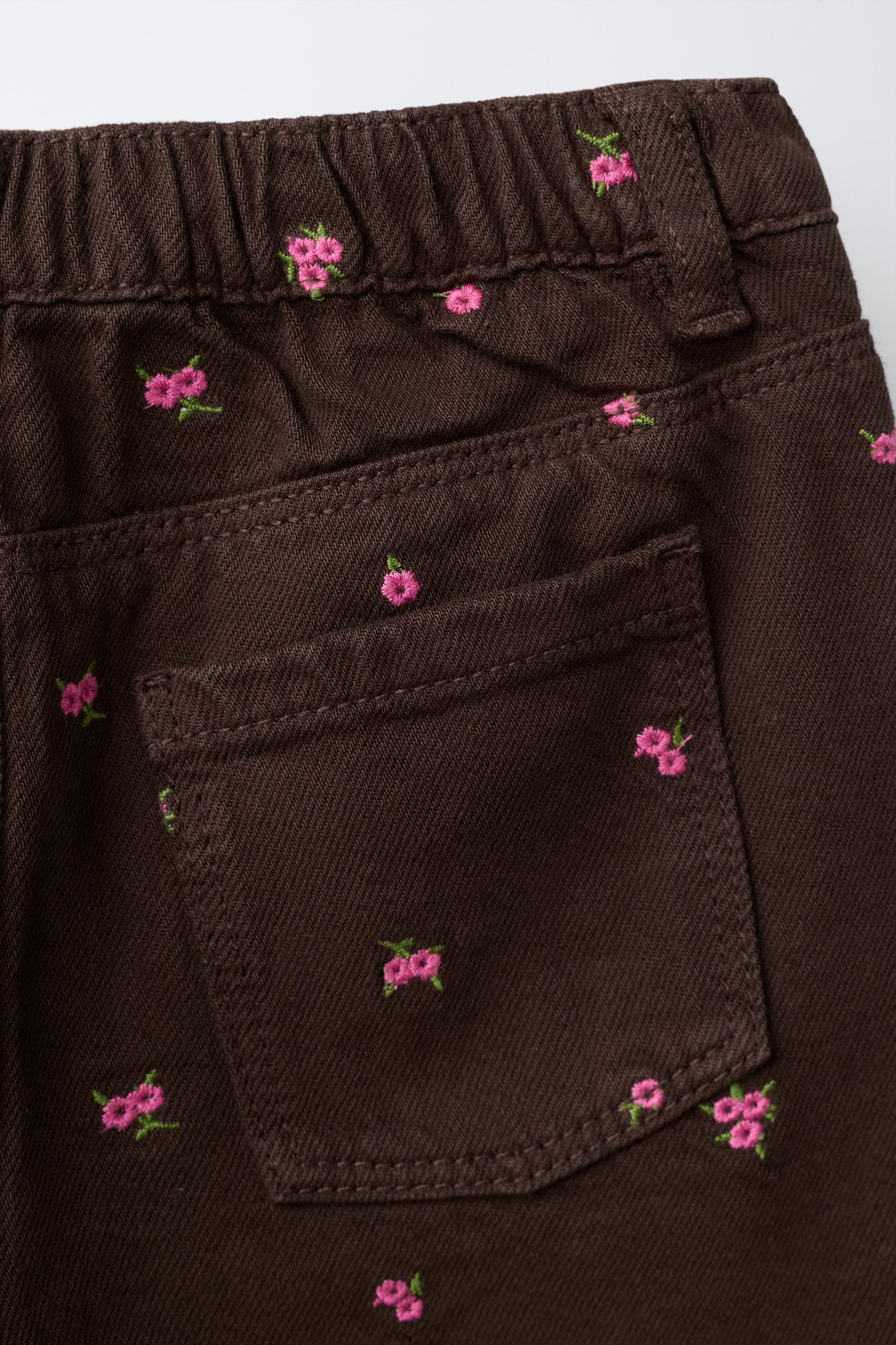 EMBROIDERED FLORAL TWILL CULOTTES