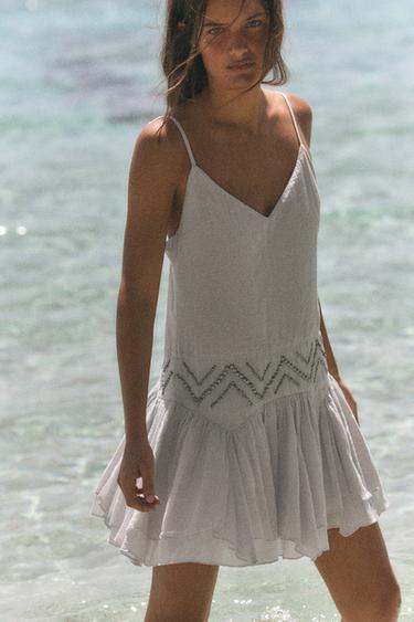 VESTIDO GASA TACHAS VOLANTES - Azul claro de Zara - Imagen 0