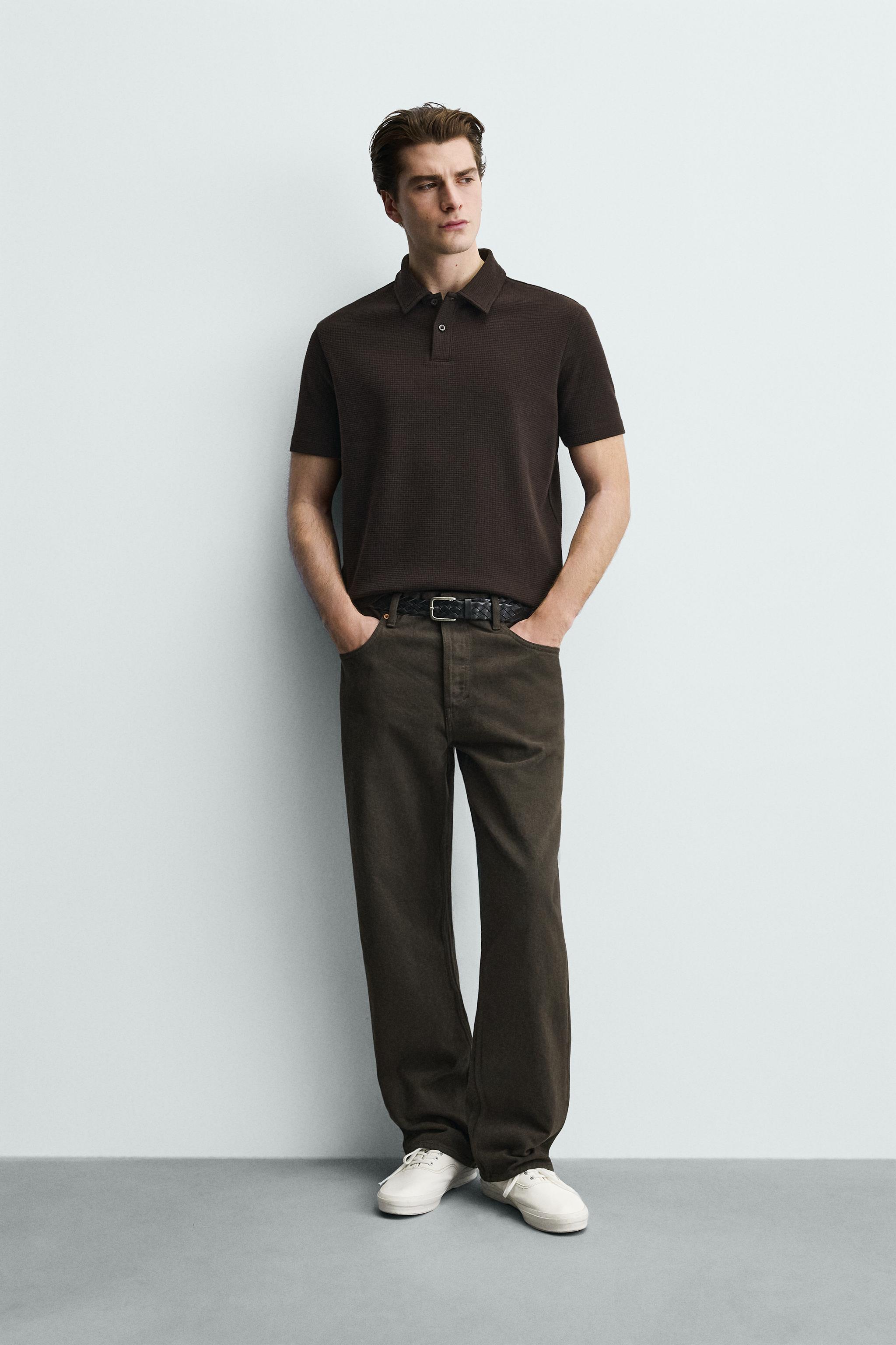 WAFFLE-KNIT TEXTURED POLO SHIRT - Chocolate brown | ZARA Spain