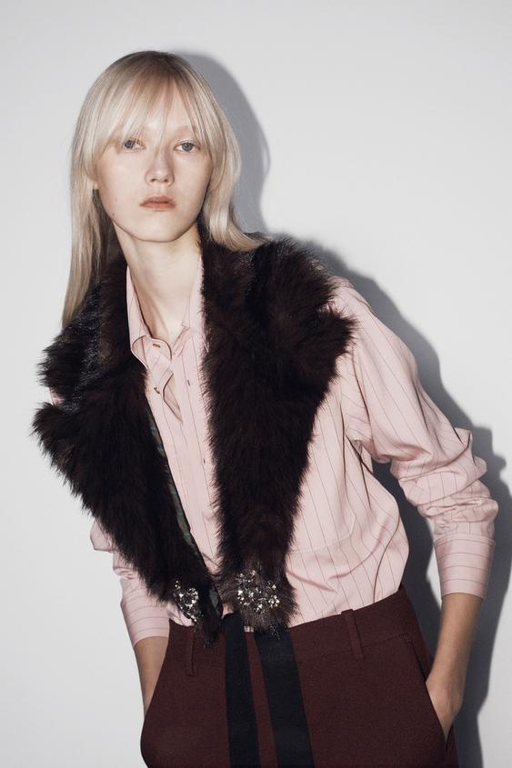 Zara ZW COLLECTION STRIPED POCKET SHIRT - Pink - Image 0