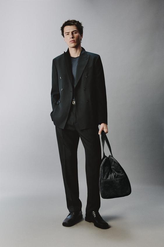 DOUBLE BREASTED WOOL BLEND SUIT JACKET