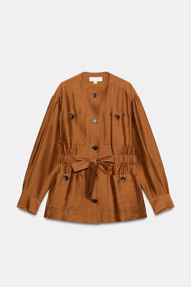 BELTED LINEN BLEND SAFARI JACKET - Curry by Zara - Image 6