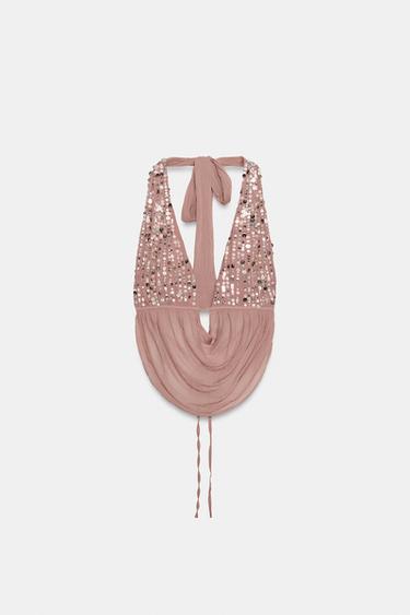 SEQUIN HALTER TOP - Pale pink by Zara - Image 4