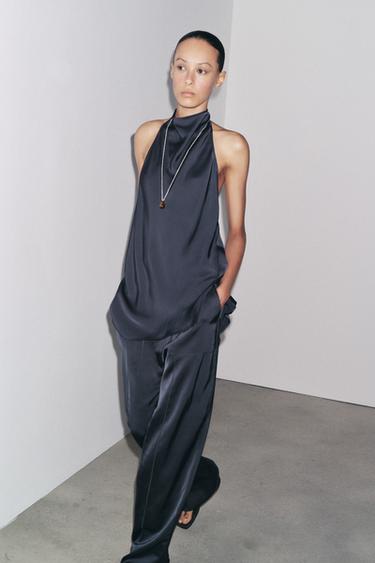 ZW COLLECTION SATIN HALTER TOP - Petrol blue by Zara - Image 0
