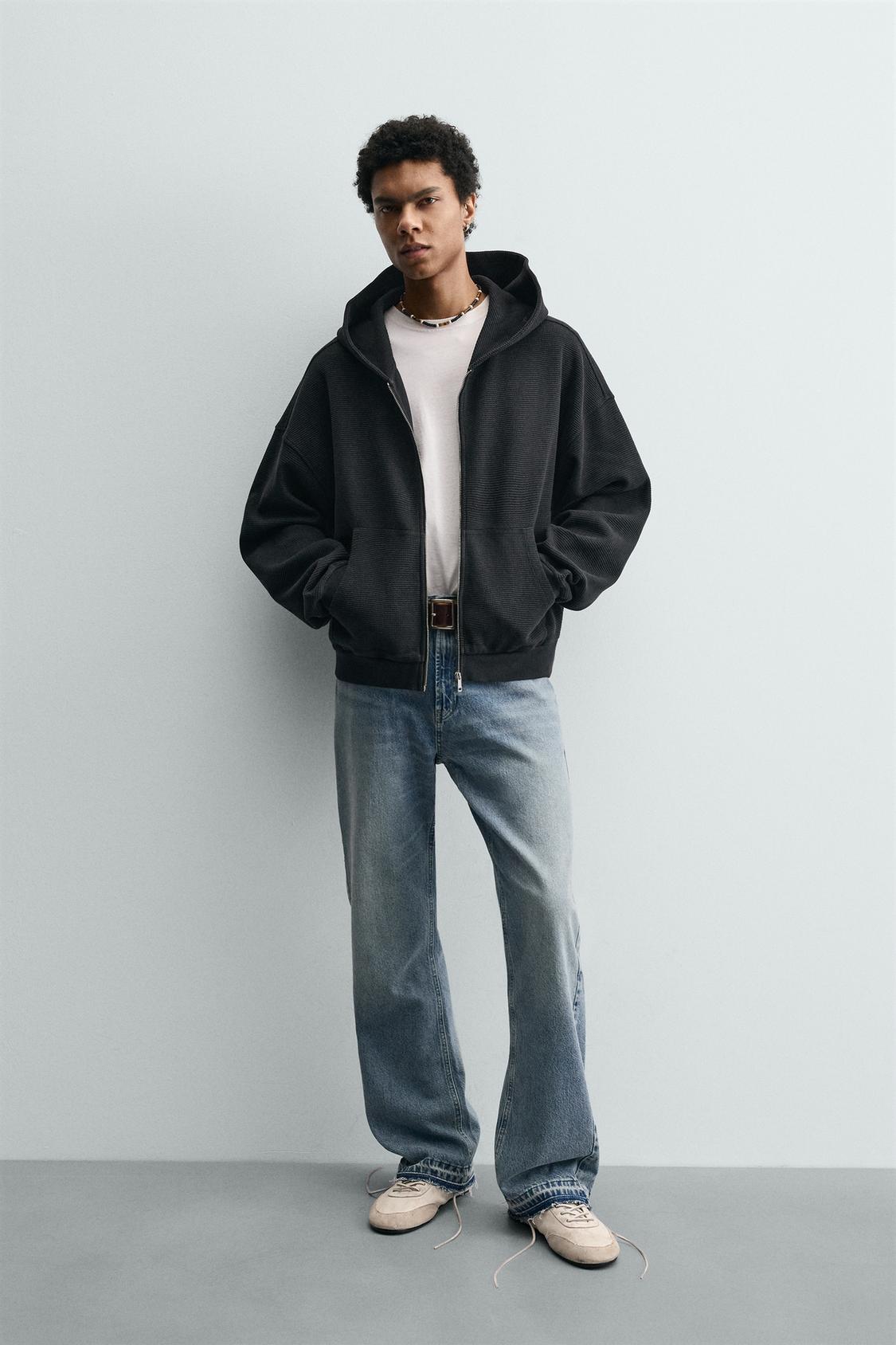 ТОЛСТОВКА ИЗ ВЫСТИРАННОЙ ВАФЕЛЬНОЙ ТКАНИ ZARA С КАПЮШОНОМ