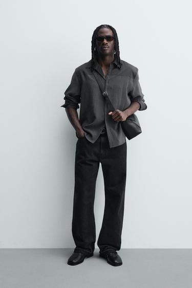 РУБАШКА СТРУЯЩЕГОСЯ ПОКРОЯ С КОНТРАСТНЫМИ ВСТАВКАМИ — ТЕМНО-СЕРЫЙ от Zara — изображение 0