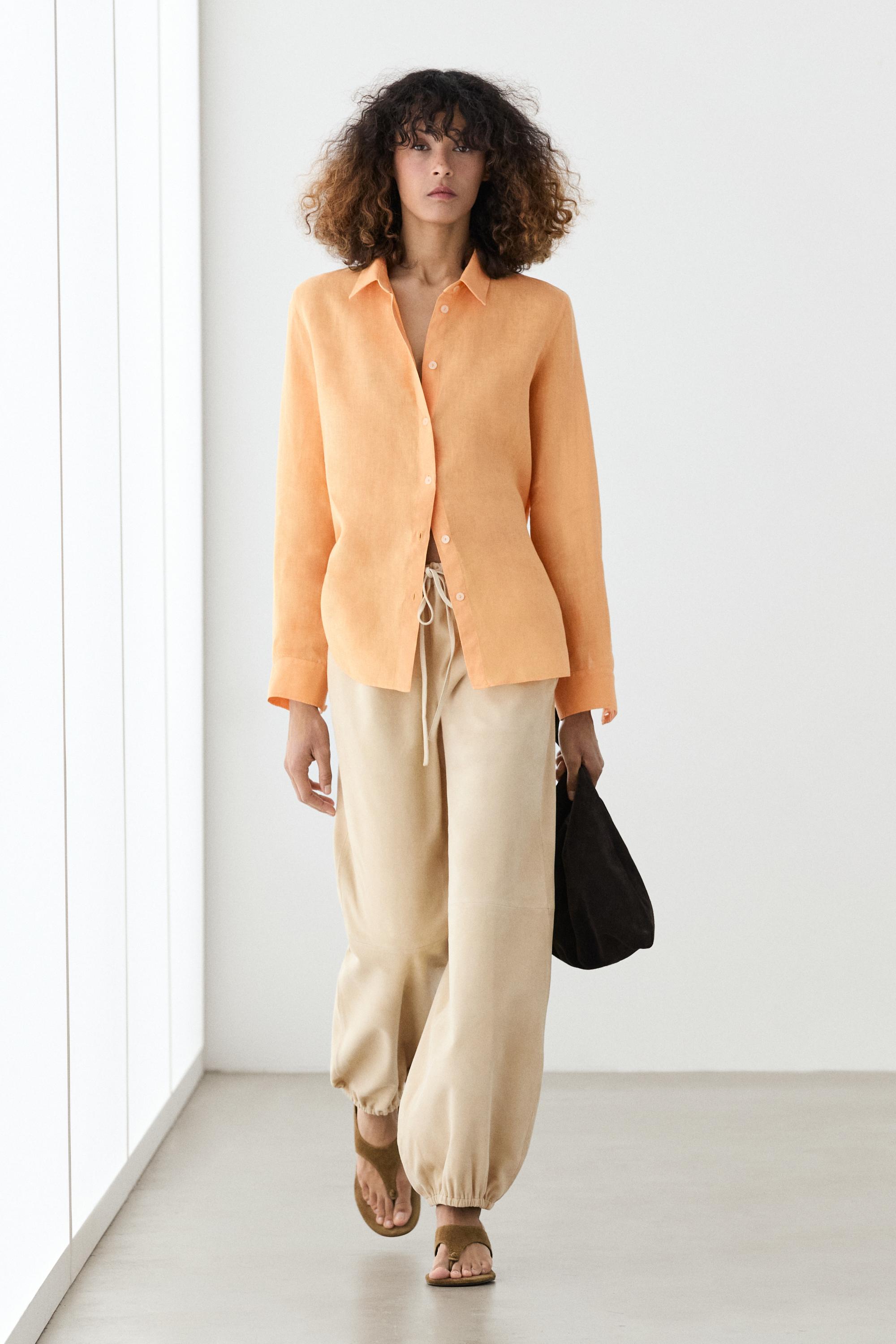 Flowing 100% linen shirt — Tangerine