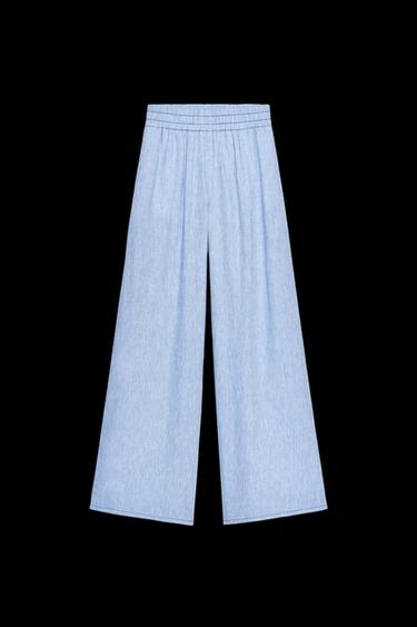 Zara WIDE LEG LINEN PANTS - Light blue - Image 0