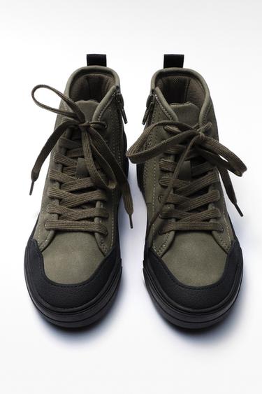 Zara TECHNICAL HIGH-TOP SNEAKERS - Khaki Green