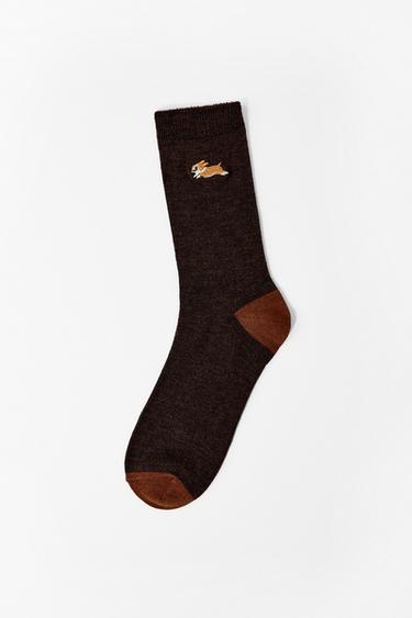 DOG EMBROIDERY SOCKS - Brown by Zara