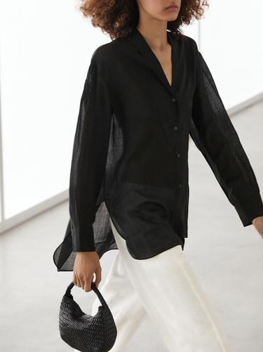 Zara Flowing semi-sheer shirt with chest detail - Black