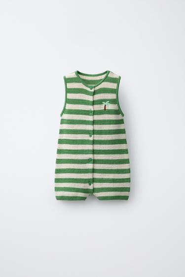 PELELE PUNTO BORDADO PALMERA - Crudo / Verde de Zara - Imagen 0