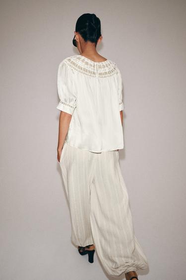 ZW COLLECTION SHORT SLEEVE LACE BLOUSE — White 2