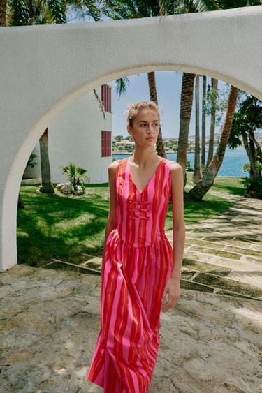 STRIPED DRESS WITH FROGGING DETAIL - Multicoloured by Zara - Image 3