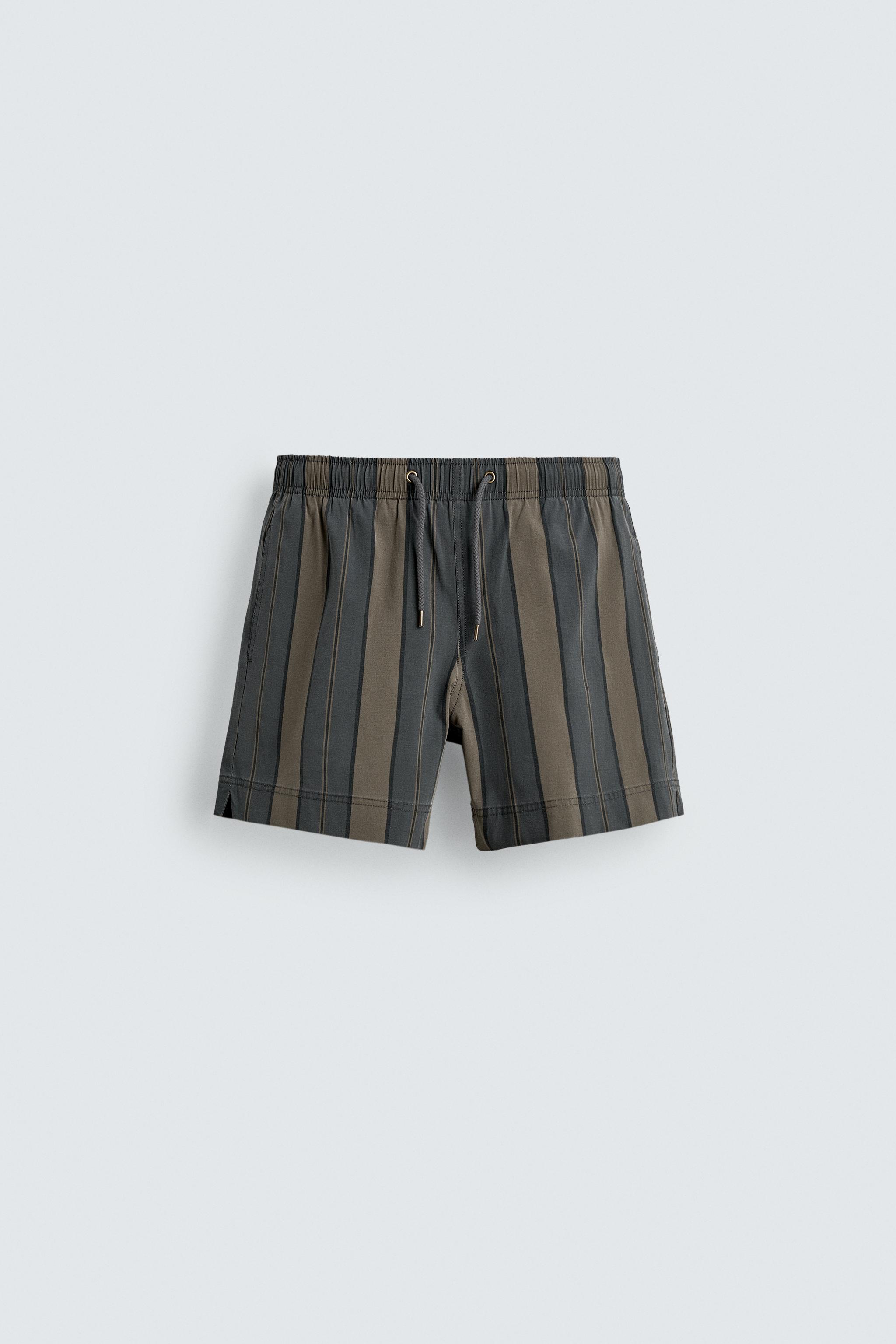 STRIPED SWIMMING TRUNKS — Greys