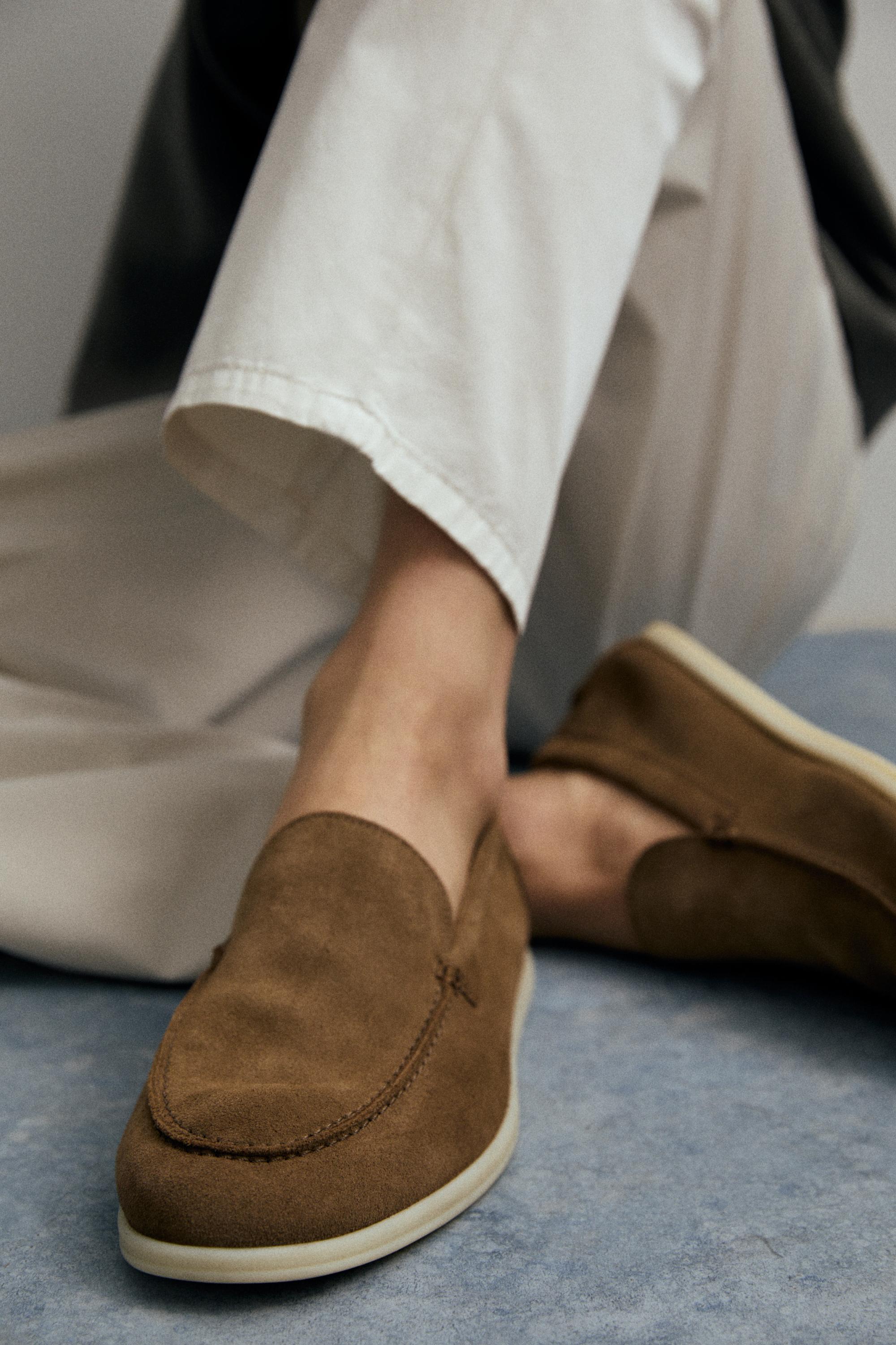 Soft split leather loafers — Sandy Brown