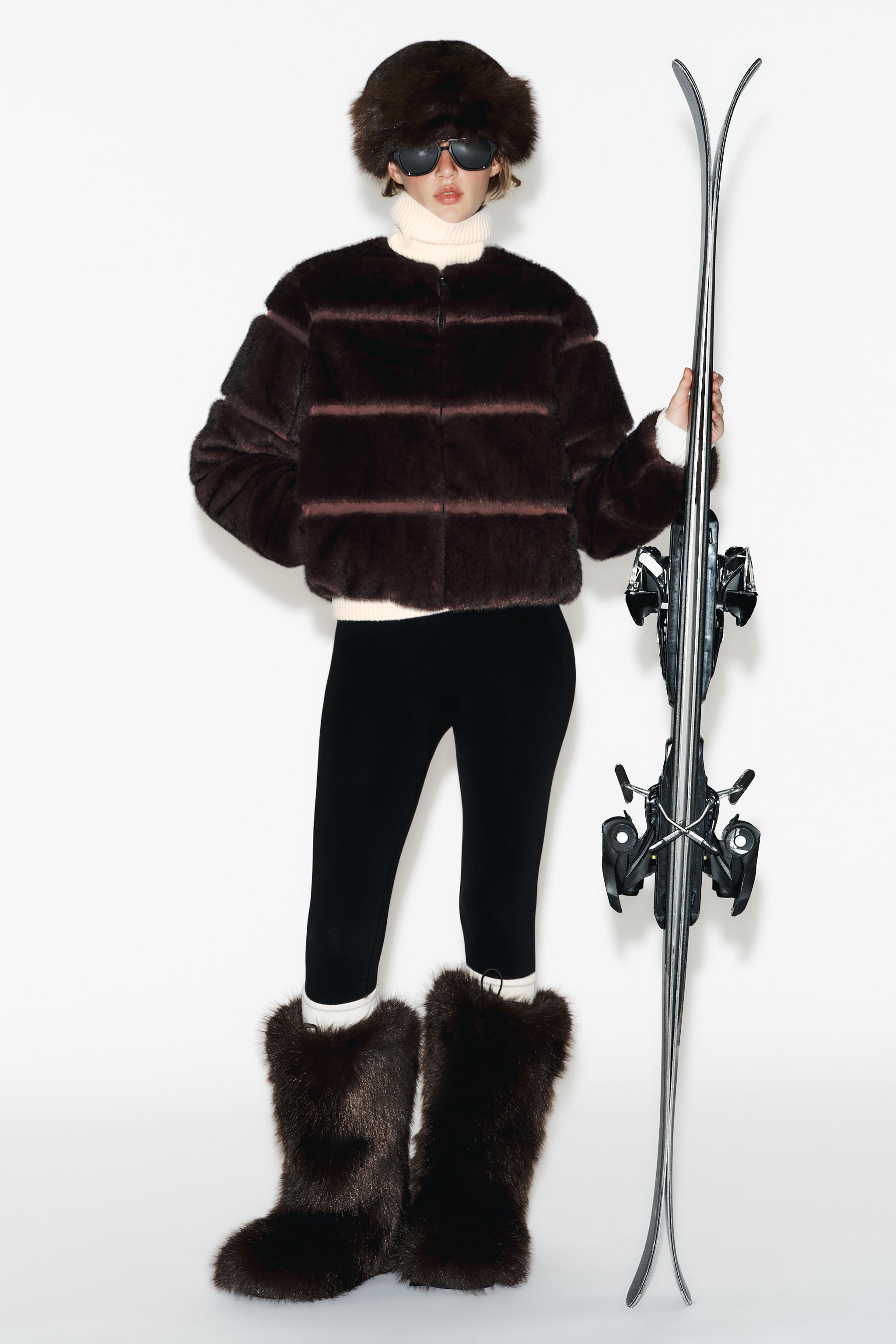 SHORT FAUX FUR COAT HEIQ XREFLEX™ SKI COLLECTION - Brown | ZARA Canada