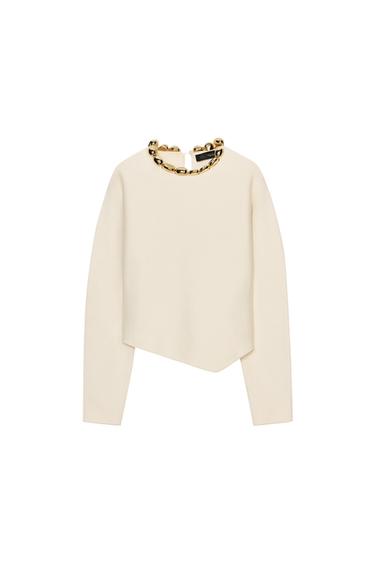 PULL EN MAILLE À BOULES COL - Écru de Zara