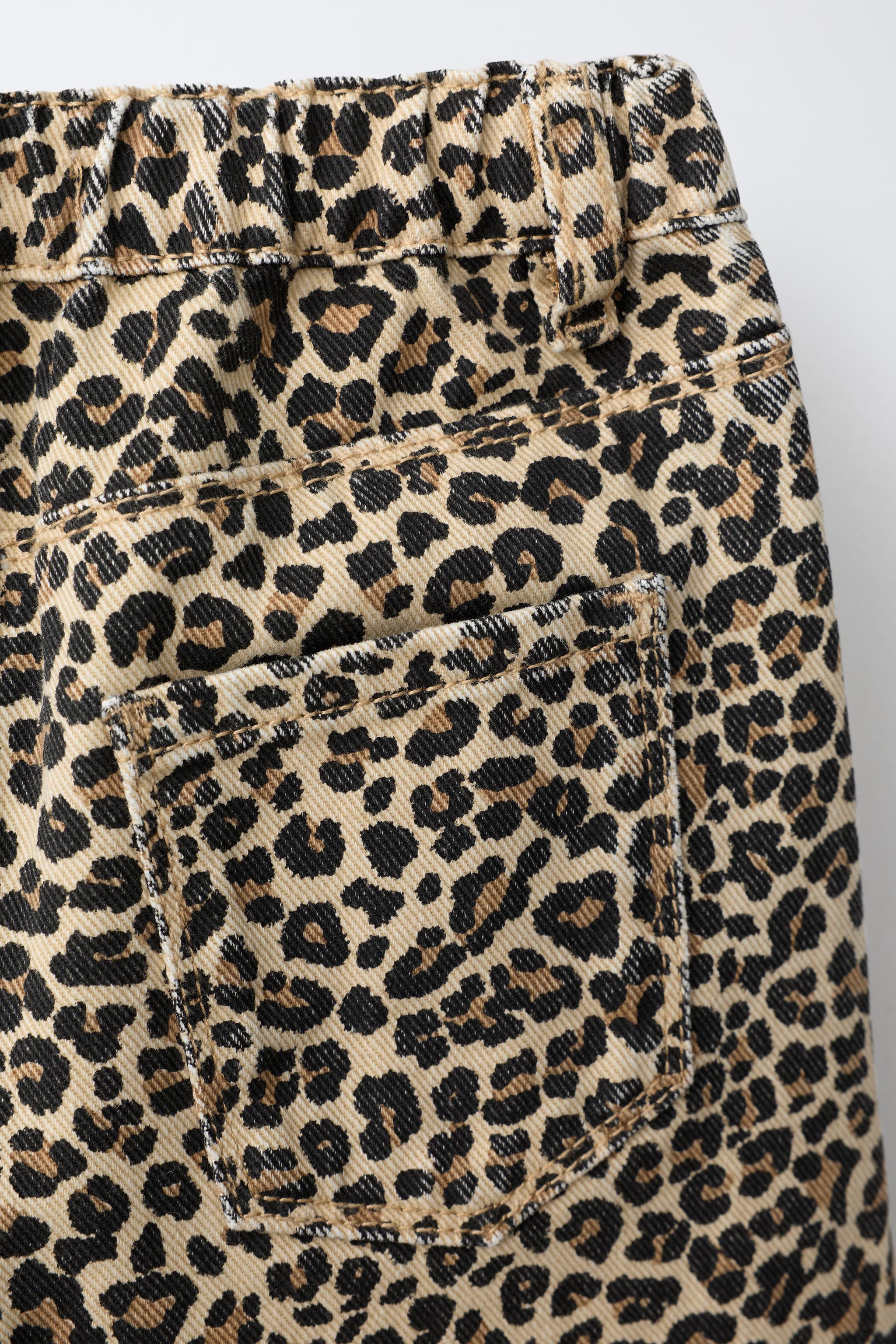 ANIMAL PRINT TWILL WIDE LEG PANTS