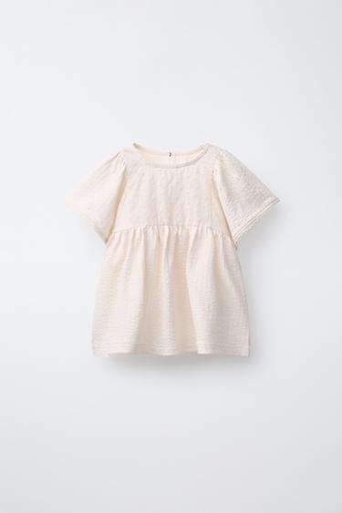 Zara EMBROIDERED TEXTURED BLOUSE - Ecru